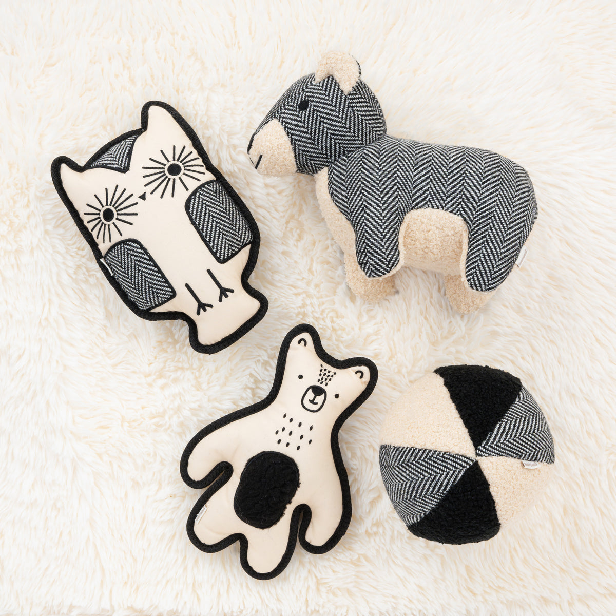 Double-Sided Herringbone Bear Dog Toy